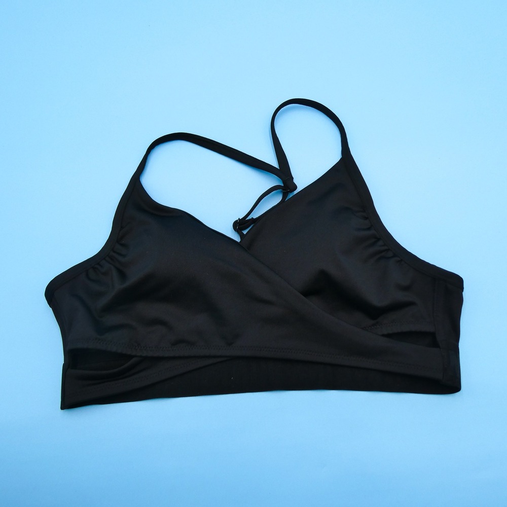 PINK Sports Bra Womens Medium Ultimate Lightly Lined Black Wrap Active Polyester